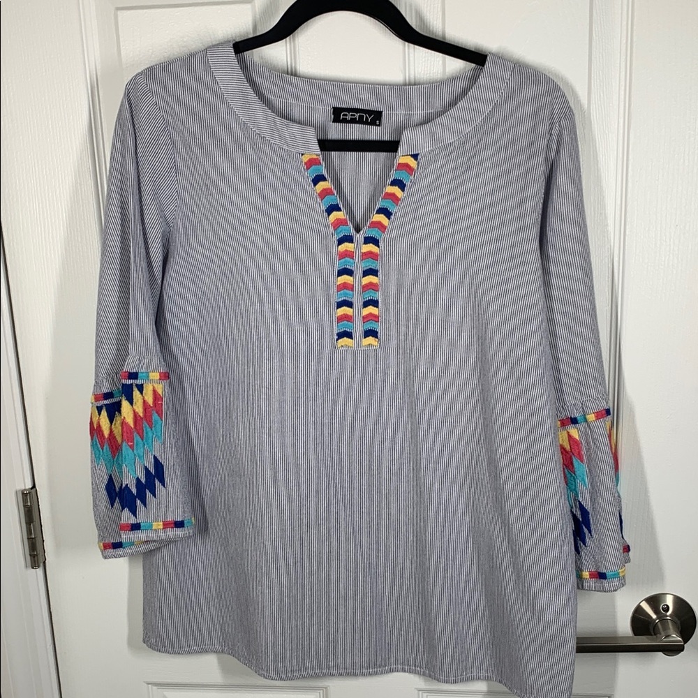 AP NY boho striped embroidered top size small
